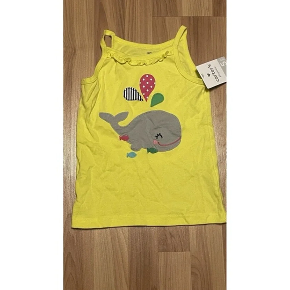 Carter's Girls Size 5 Yellow Whale Shirt Summer‎ Cute Bright Fun Spring School
